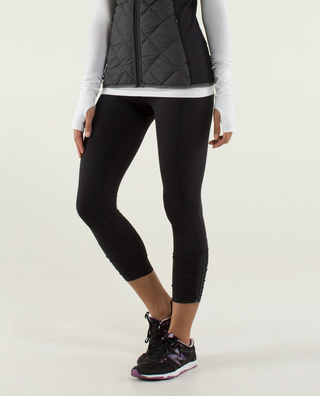 Lululemon Runday Crop - Black / Micro Macro Stripe Raspberry