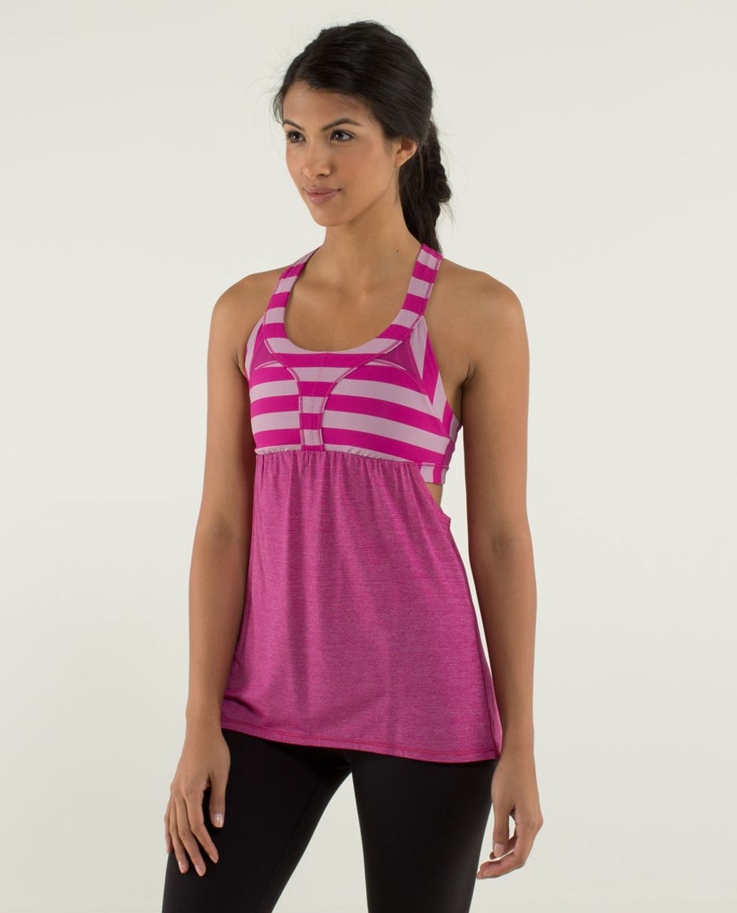 Lululemon 2-In-Run Tank - Heathered Raspberry / Micro Macro Stripe Raspberry