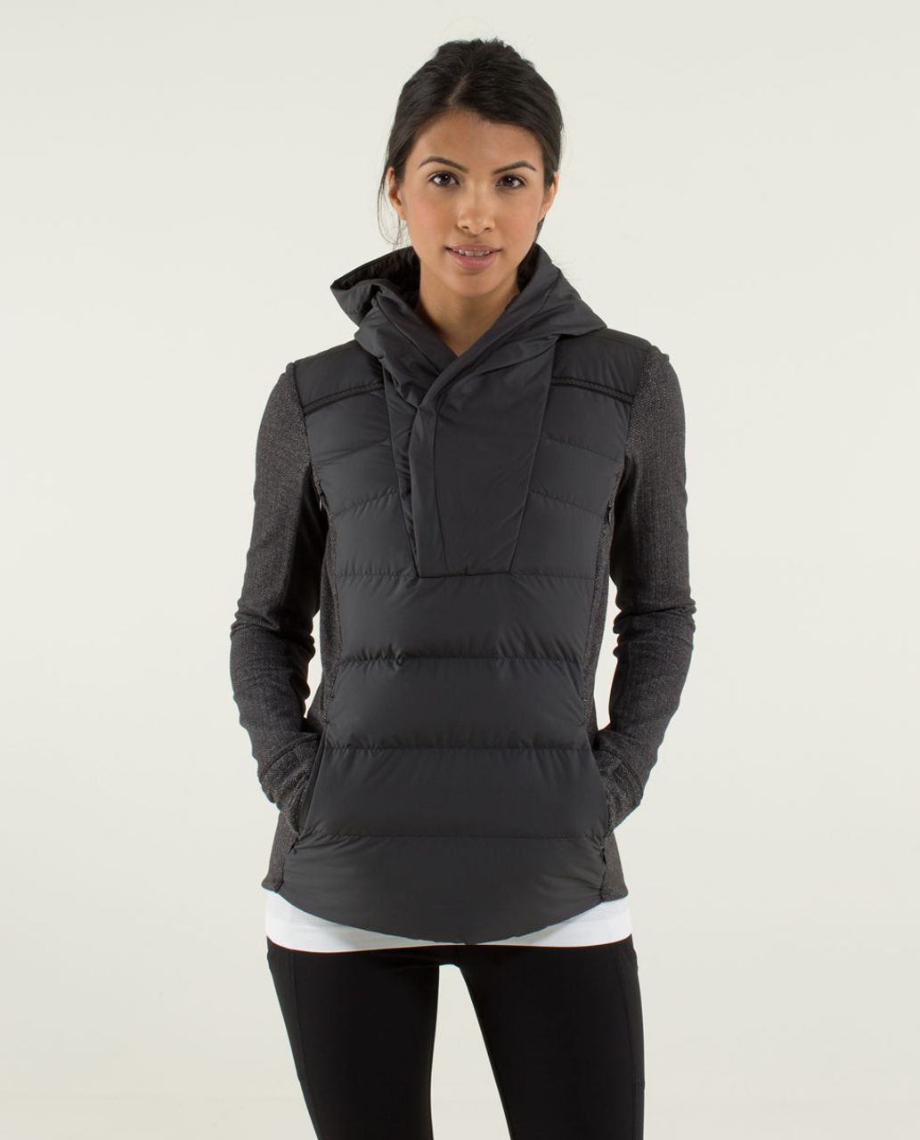 Lululemon Fluff Off Pullover - Black / Heathered Herringbone Heathered ...