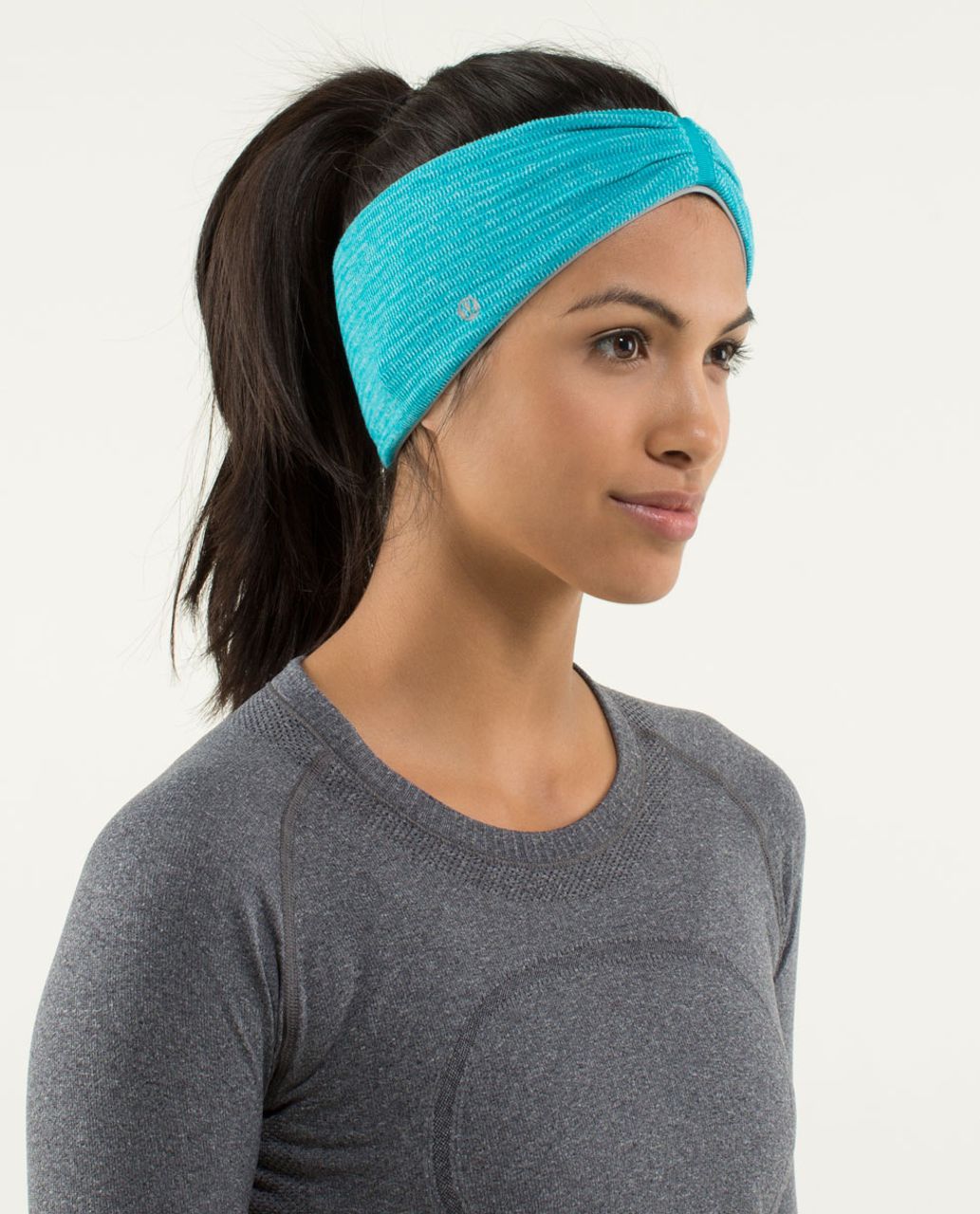 Lululemon Run With Me Ear Warmer - Mini Check Pique Surge Heathered Surge