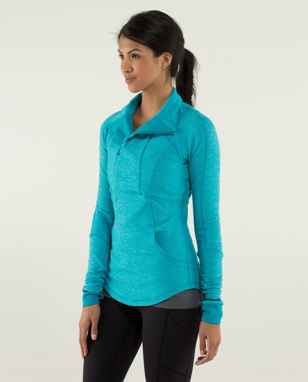 Lululemon Base Runner 1/2 Zip - Mini Check Pique Surge Heathered Surge / Surge