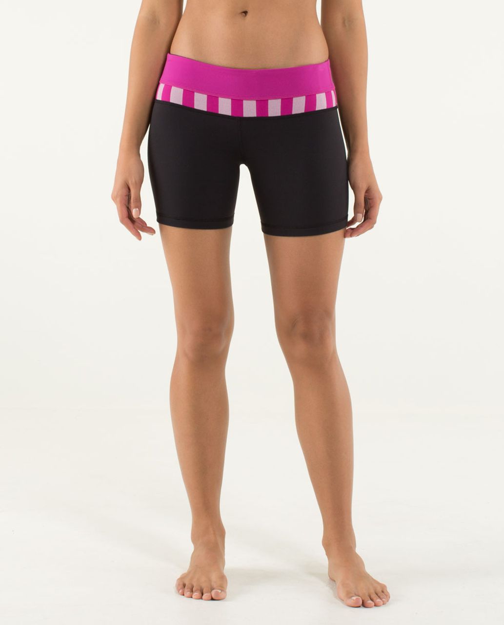 Lululemon Reverse Groove Short (Regular) *Full-On Luon - Black / Raspberry / Micro Macro Stripe Raspberry