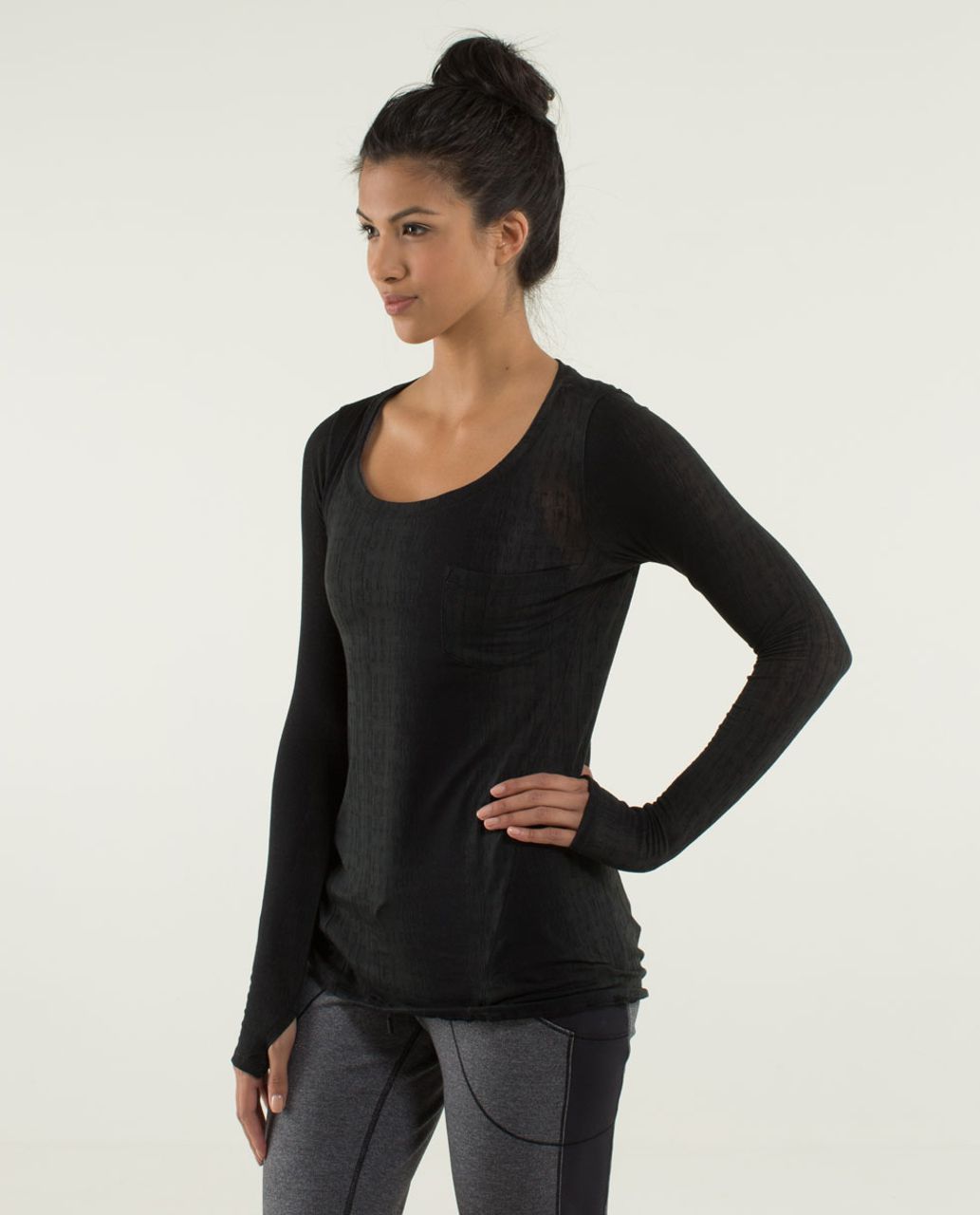 Lululemon Inner Calm Long Sleeve - Misty Stripe Burnout Black