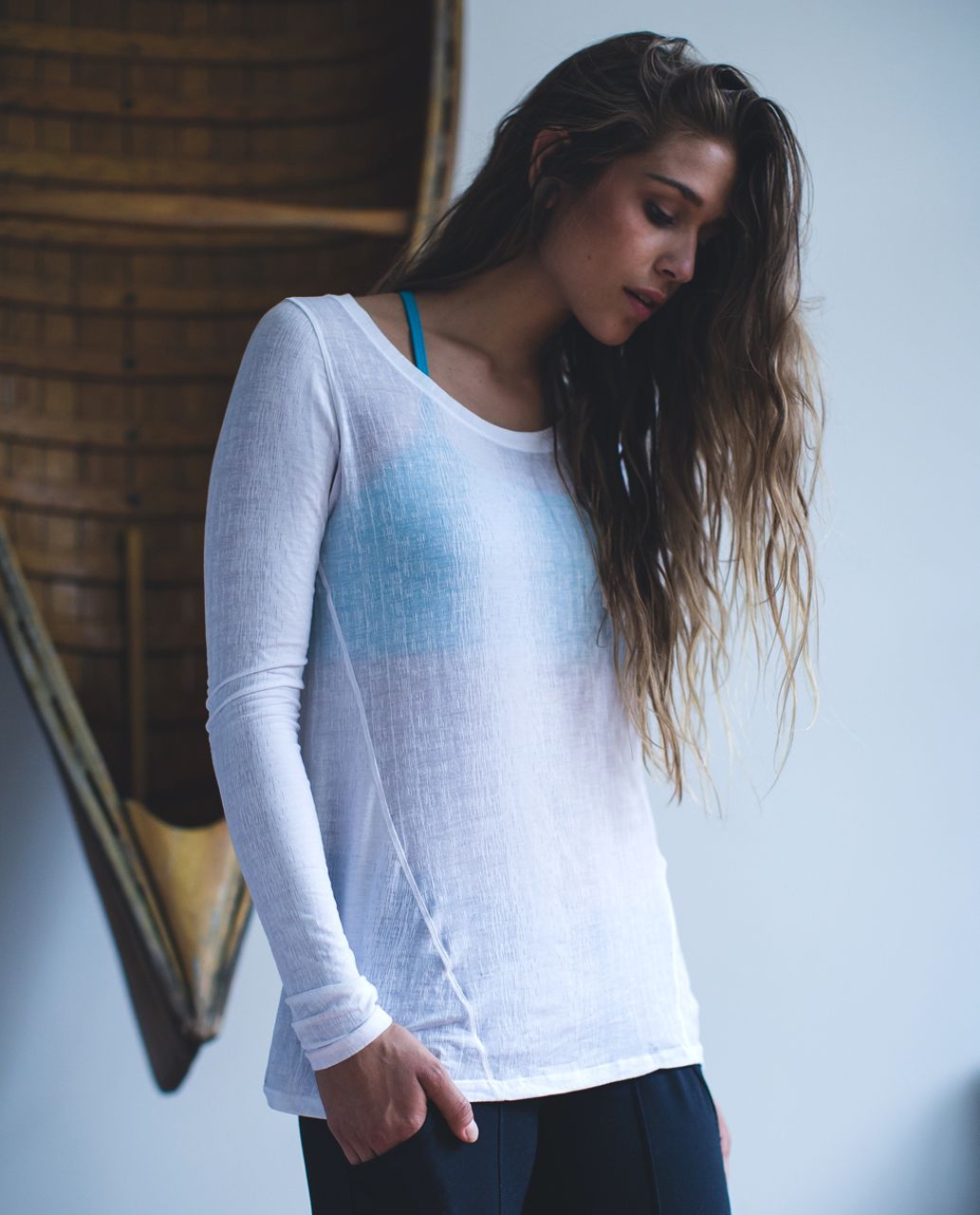 Lululemon Inner Calm Long Sleeve - Misty Stripe Burnout White