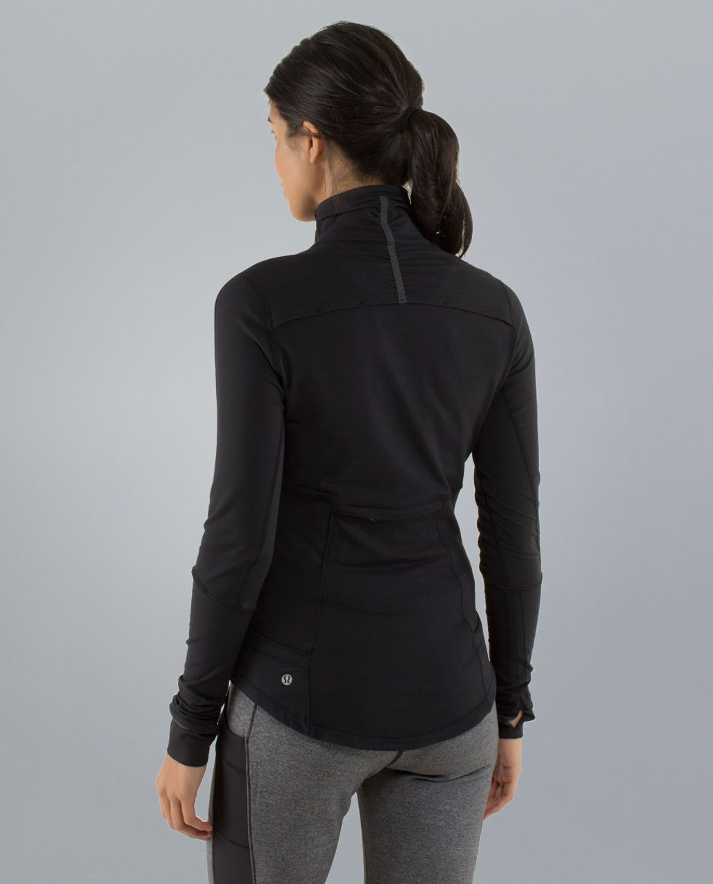 Lululemon Base Runner 1/2 Zip Heathered Herringbone Black High Neck Rulu Sz  4 