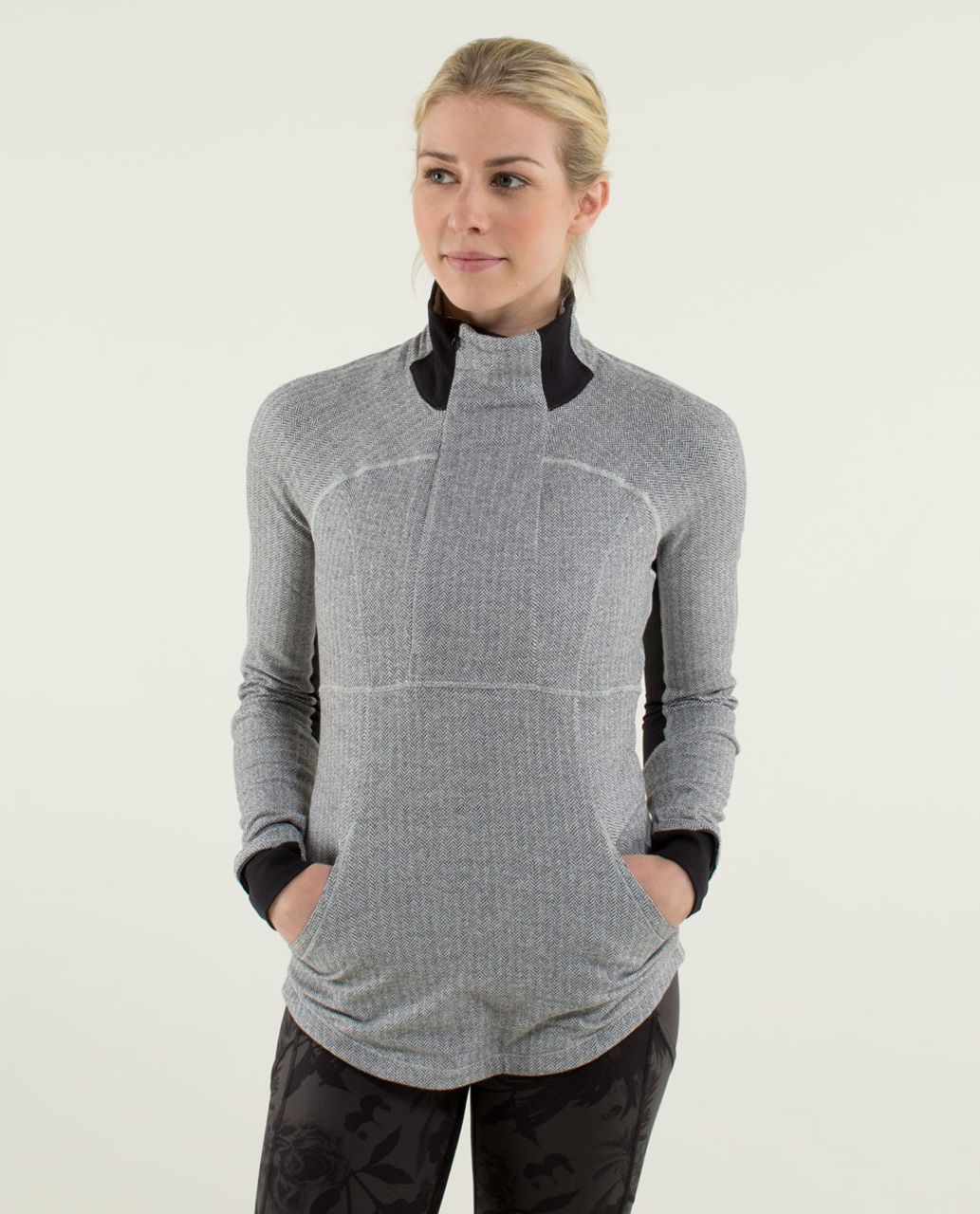 Lululemon Base Runner 1/2 Zip - Heathered Herringbone Heathered Black White / Black - lulu fanatics