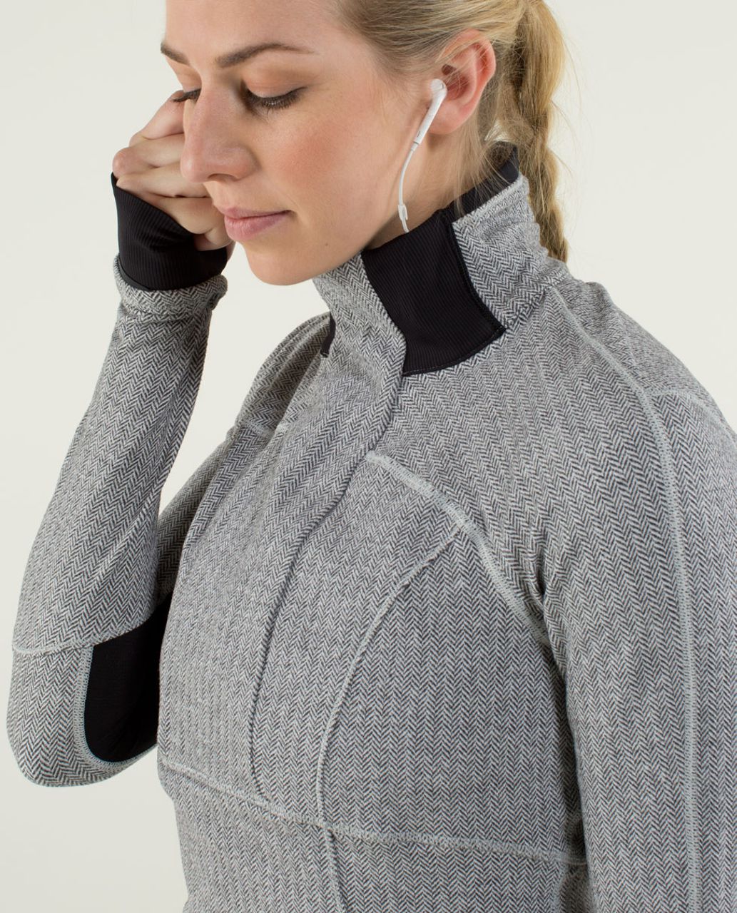 Lululemon Base Runner 1/2 Zip - Heathered Herringbone Heathered Black White  / Black - lulu fanatics