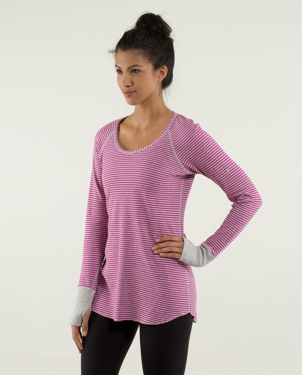 Lululemon Open Your Heart Long Sleeve - Heathered Light Grey / Classic Stripe Heathered Light Grey Raspberry / Heathered Light Grey