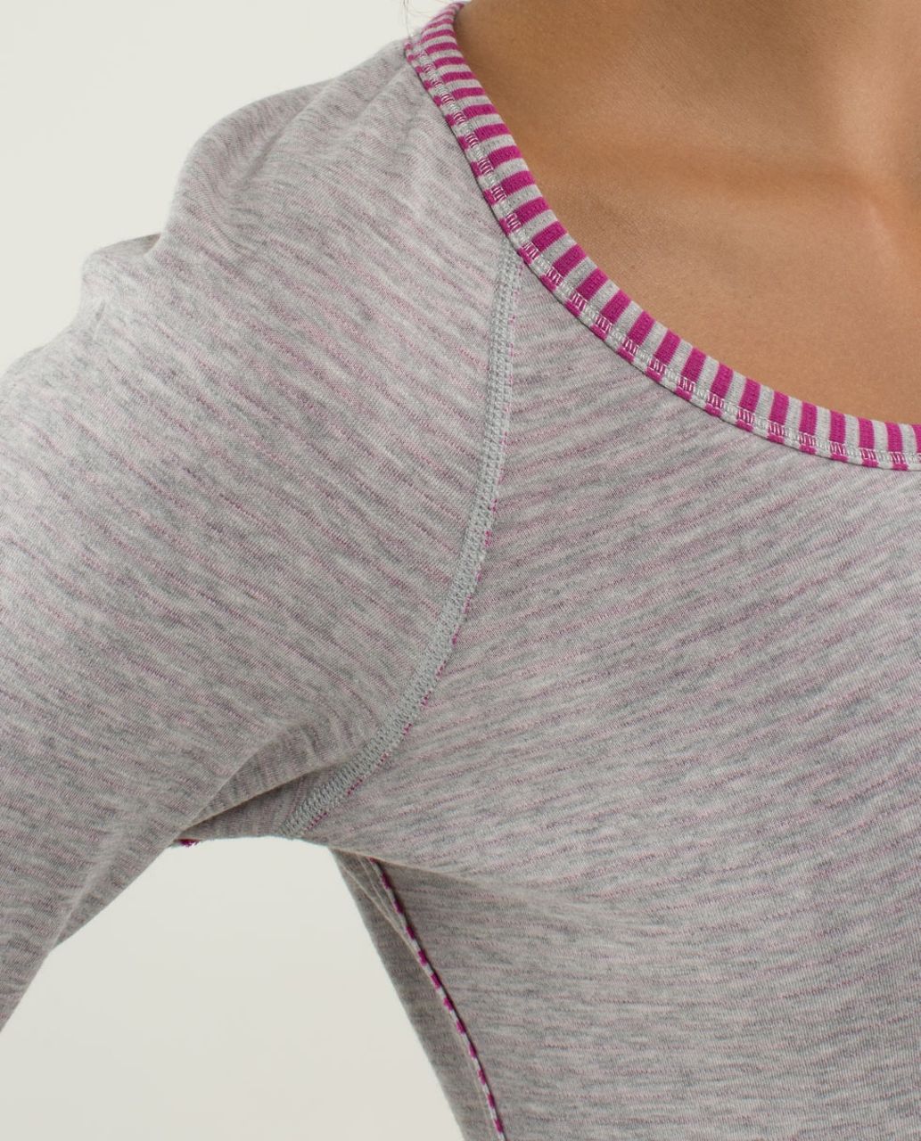 Lululemon Open Your Heart Long Sleeve - Heathered Light Grey / Classic Stripe Heathered Light Grey Raspberry / Heathered Light Grey