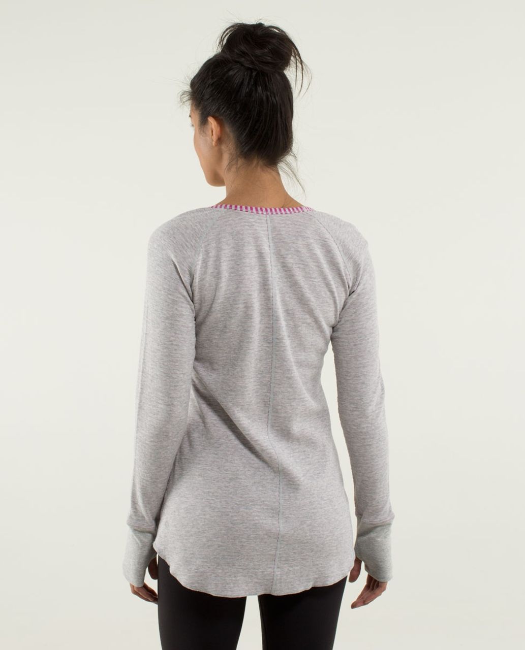 Lululemon Open Your Heart Long Sleeve - Heathered Light Grey / Classic Stripe Heathered Light Grey Raspberry / Heathered Light Grey