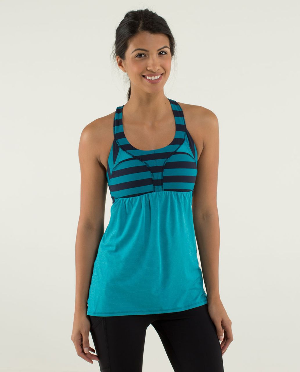 Lululemon 2 In Run Black Sz 10 Surge Shelf Bra Tank Top Micro Stripe