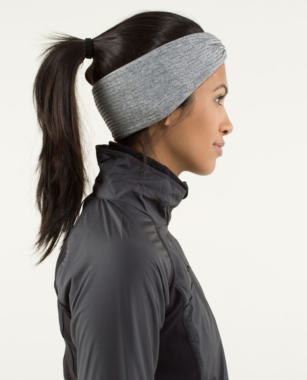 Lululemon Run With Me Ear Warmer - Mini Check Pique Heathered Black White