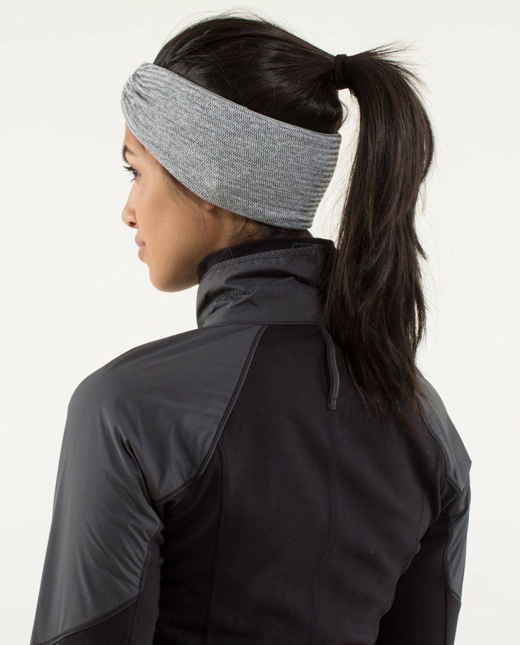 Lululemon Run With Me Ear Warmer - Mini Check Pique Heathered Black White