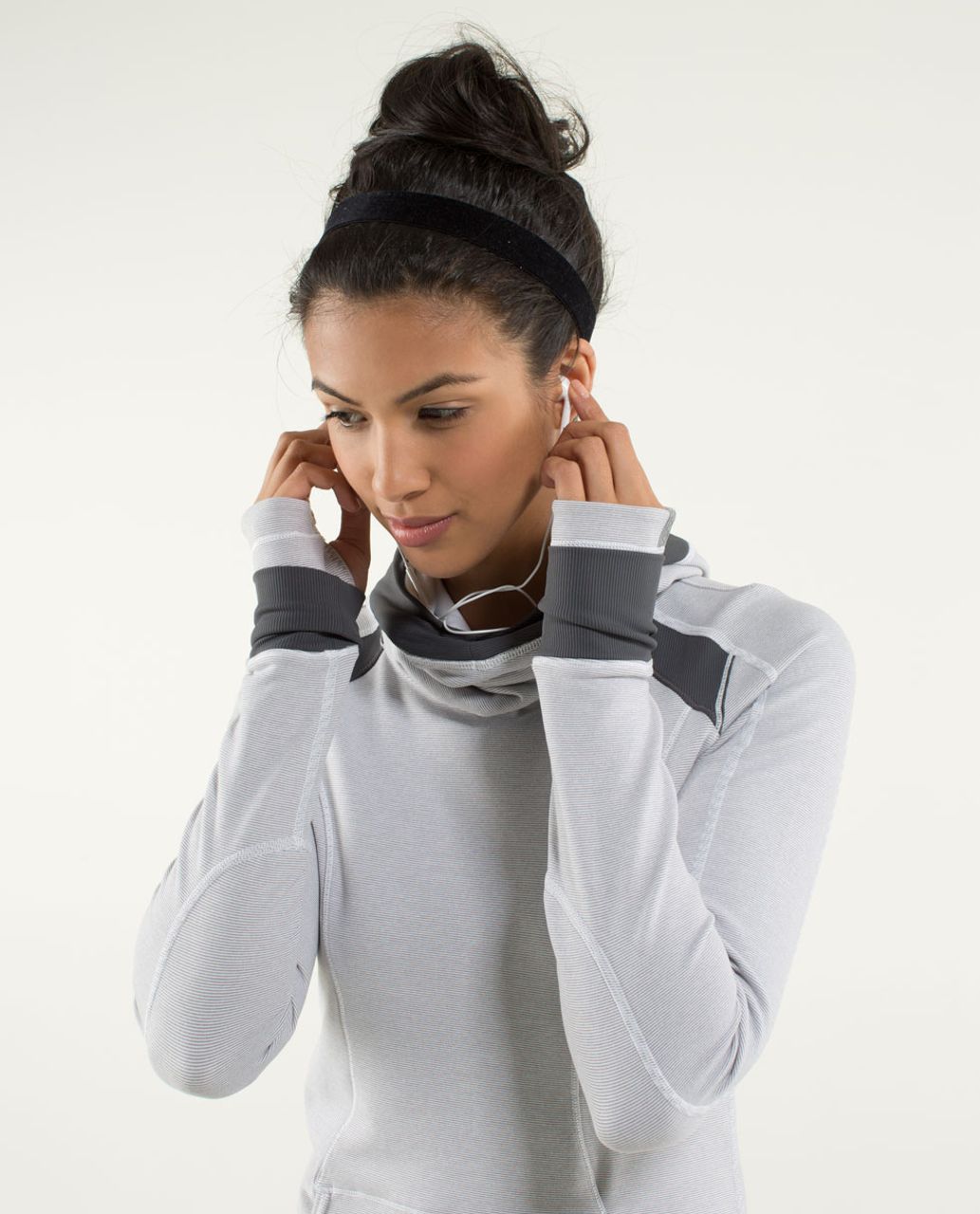 Lululemon Base Runner Hoodie - Wee Stripe White Heathered Medium Grey / White / Soot Light