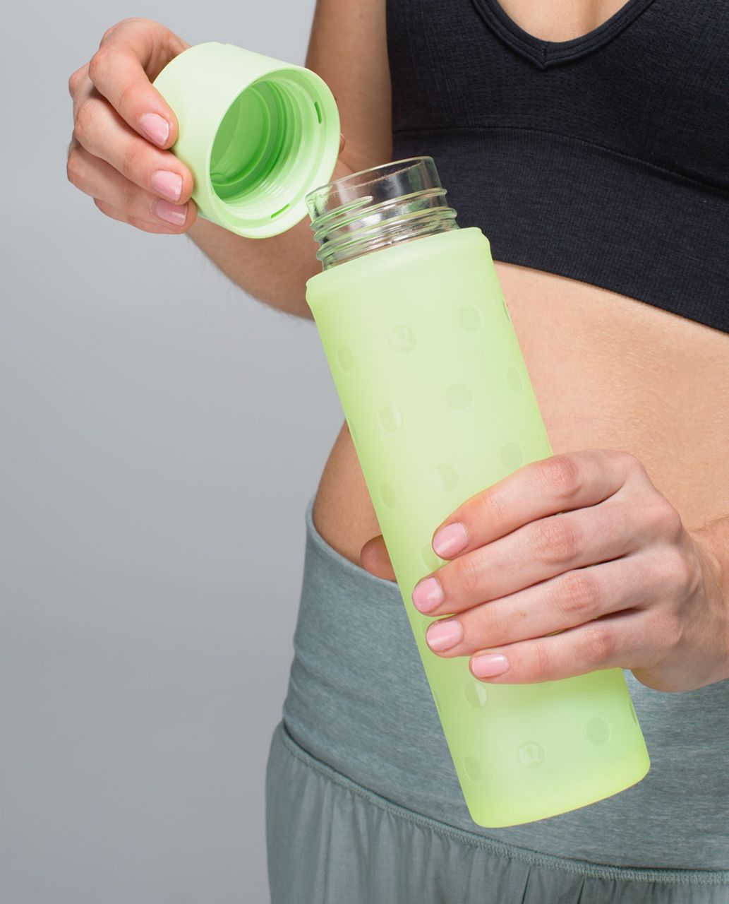 Lululemon Water Bottle Glass Lime Green Silicone Sleeve