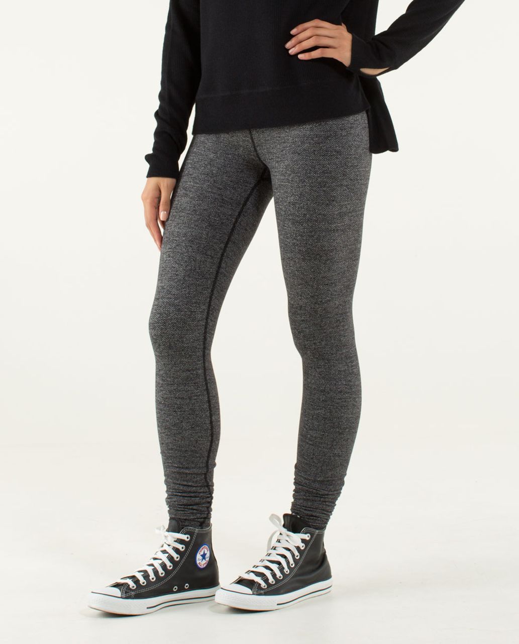 Lululemon Wunder Under Pant - Heathered Herringbone Heathered Black Black / Black