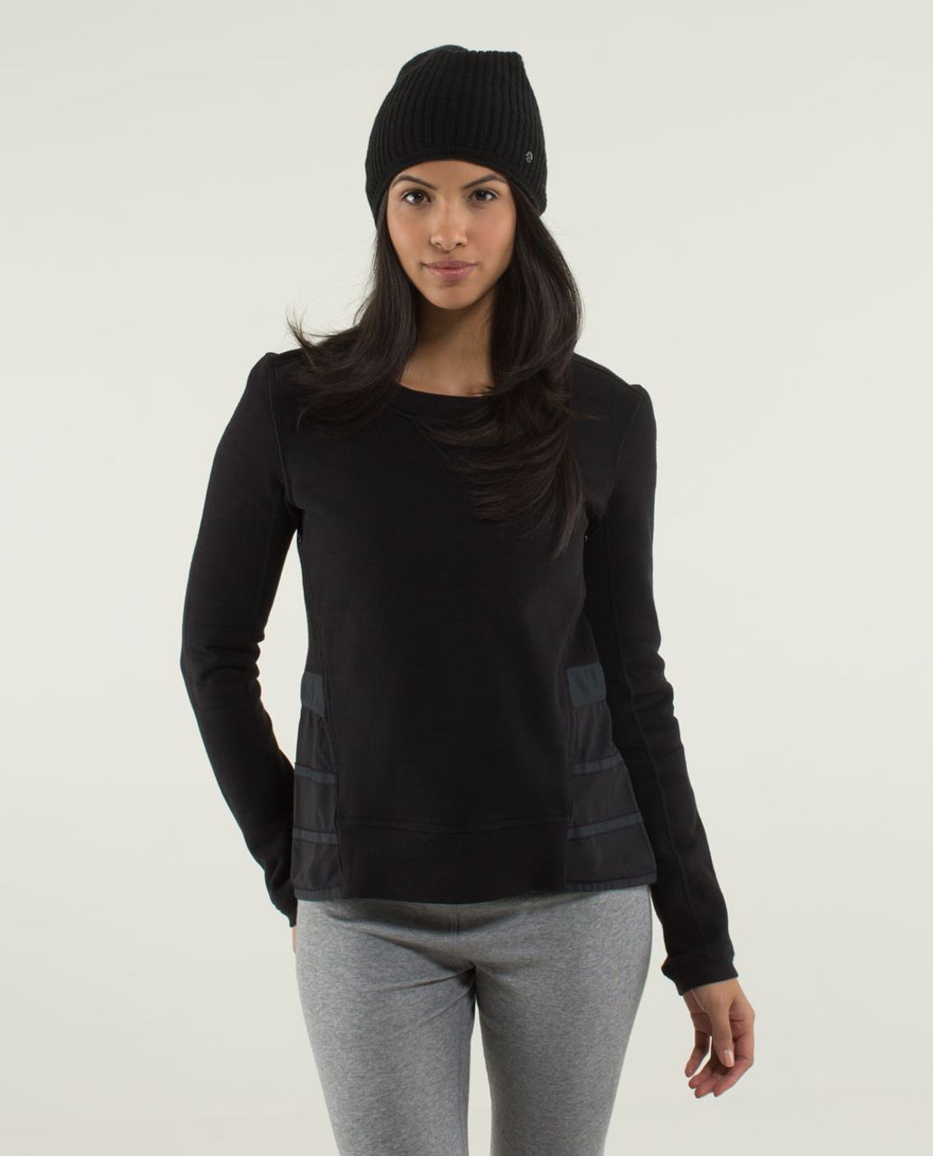 Lululemon Women's Nylon Stretch Ruffle Hood Quarter Zip Pullover Sweater  Black Size 12 - $50 - From Galore