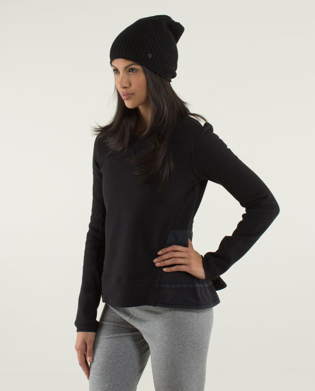 Lululemon Women's Nylon Stretch Ruffle Hood Quarter Zip Pullover Sweater  Black Size 12 - $50 - From Galore