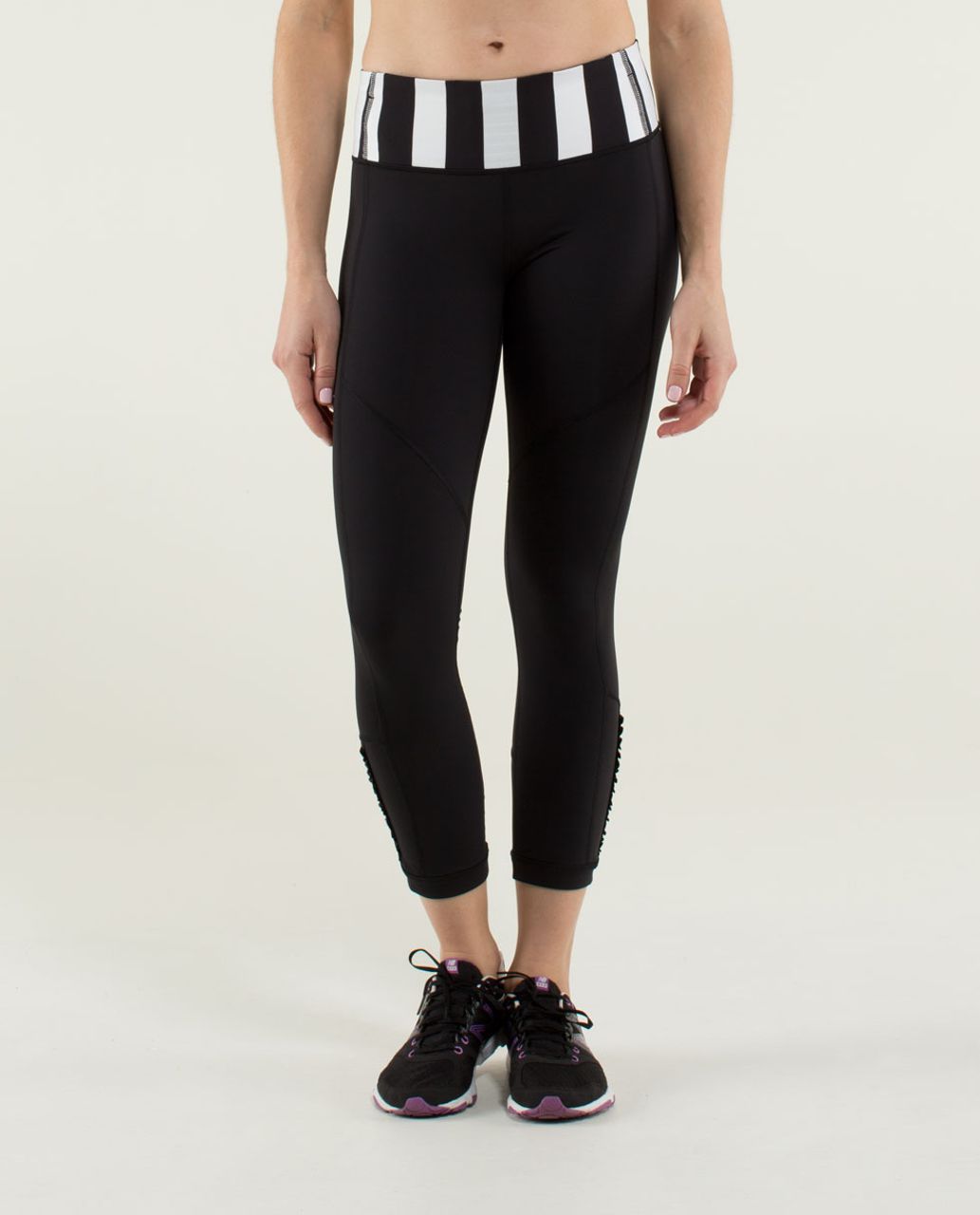 Lululemon Run:  Dash Crop - Black / Straightup Stripe Black White