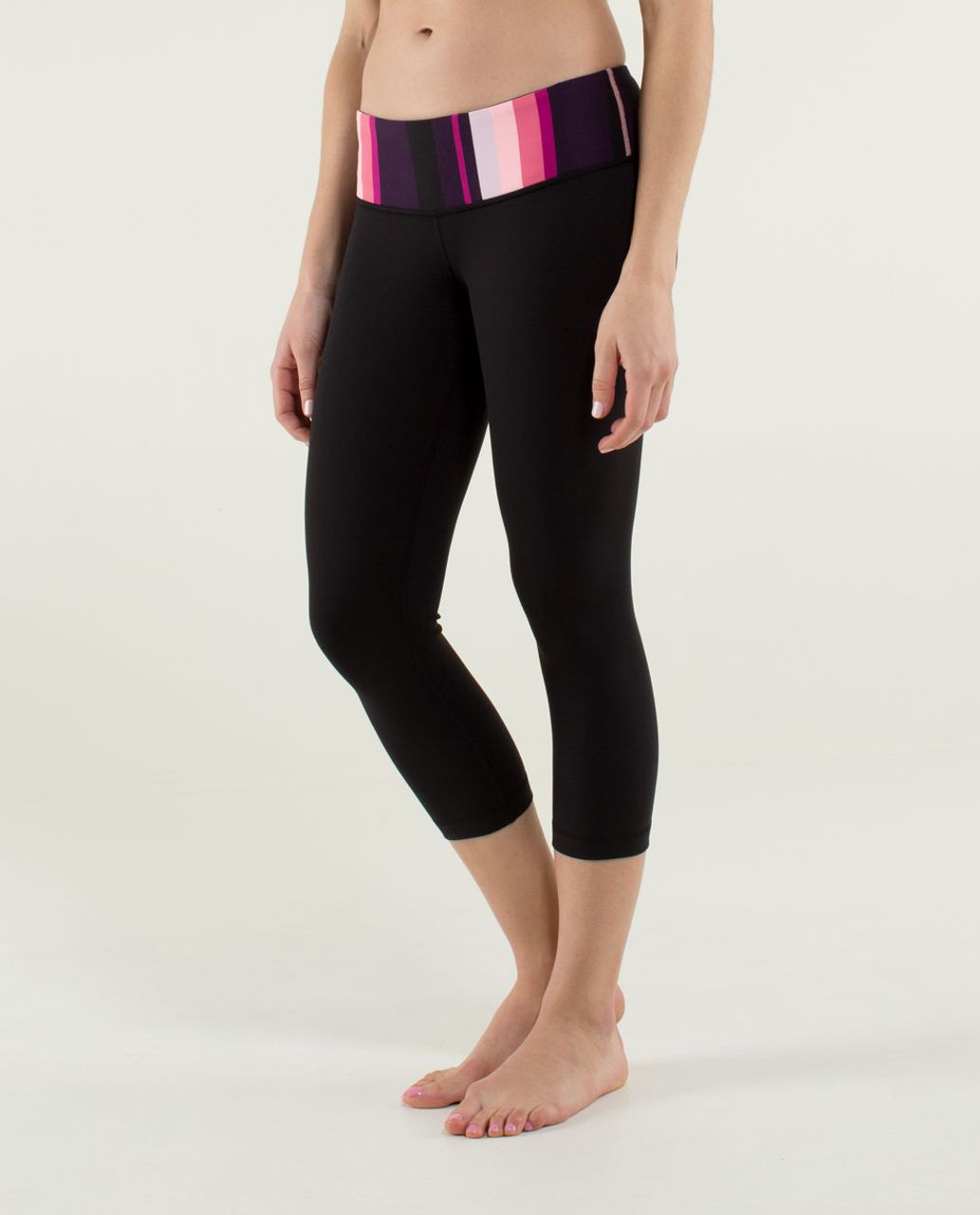 Lululemon Wunder Under Crop *Full-On Luon - Black / Assorted Stripe Bleached Coral