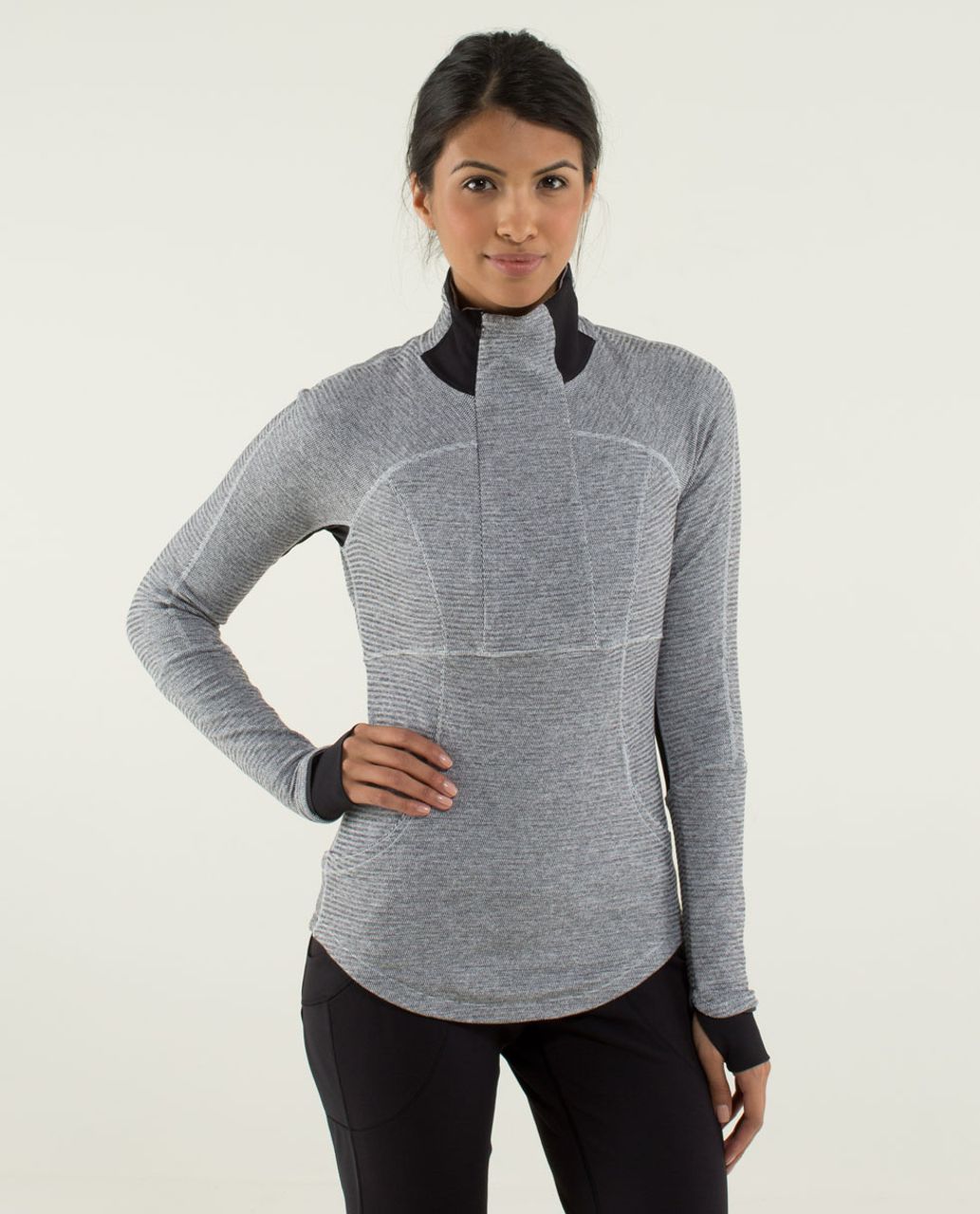 Lululemon Base Runner 1/2 Zip - Mini Check Pique Heathered Black White / Black