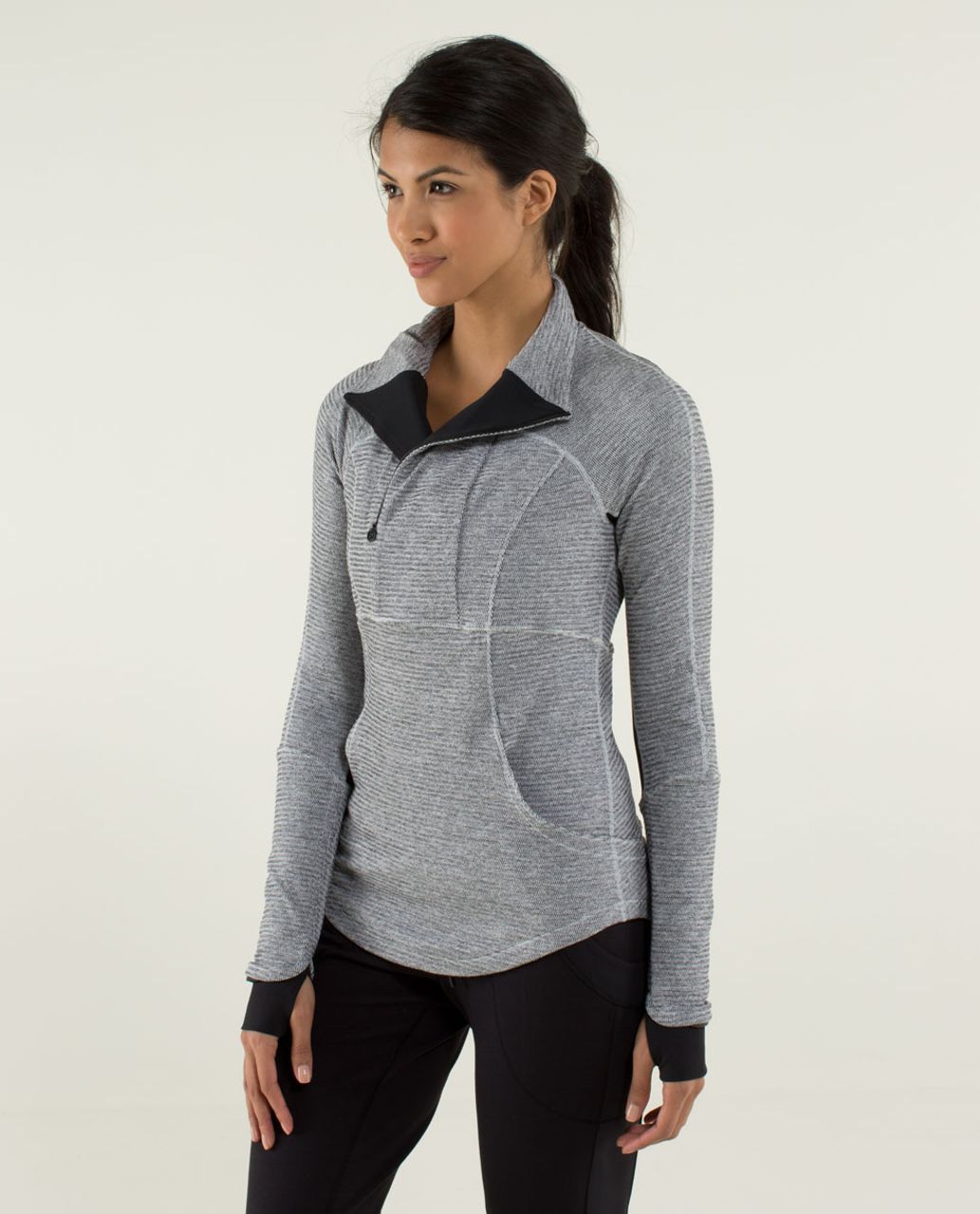 Lululemon Base Runner 1/2 Zip - Mini Check Pique Heathered Black White / Black