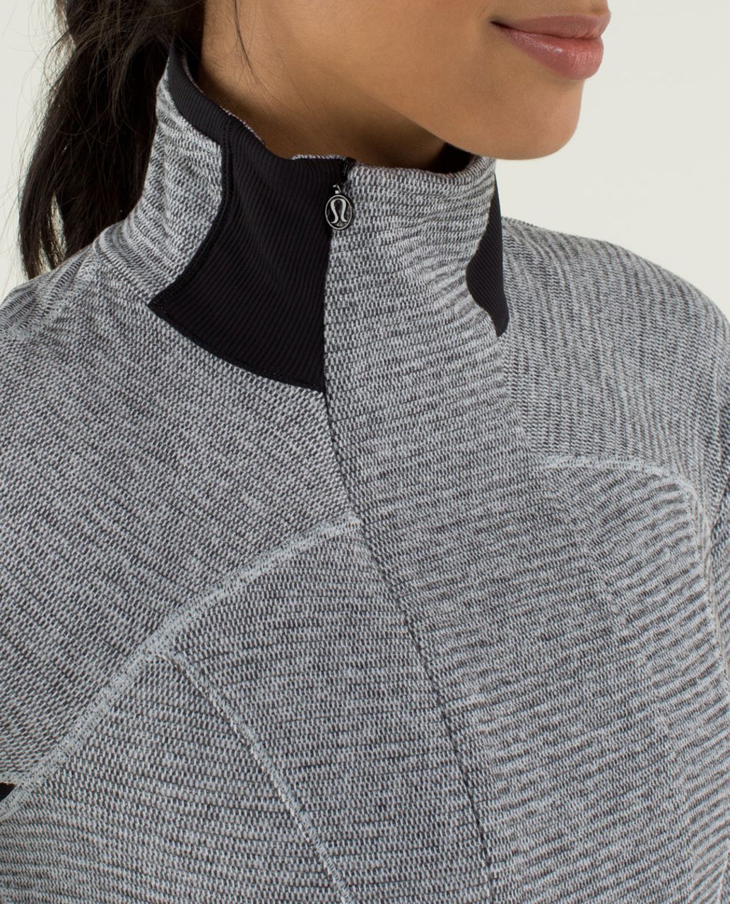 Lululemon Base Runner 1/2 Zip - Mini Check Pique Heathered Black White / Black