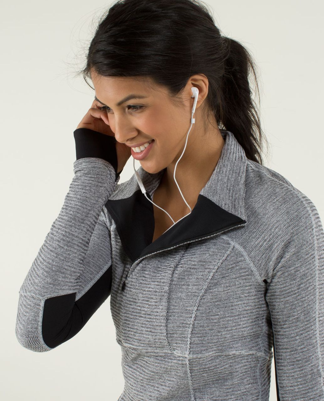 Lululemon Base Runner 1/2 Zip - Mini Check Pique Heathered Black White /  Black - lulu fanatics