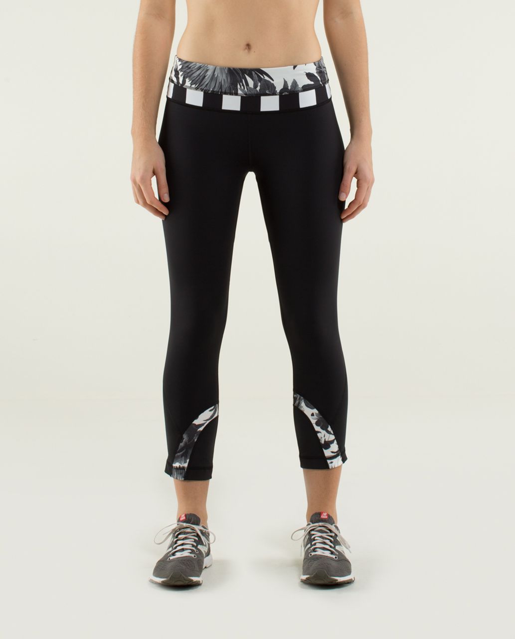 Lululemon Run:  Inspire Crop II - Black / Brisk Bloom Black White / Straightup Stripe Black White