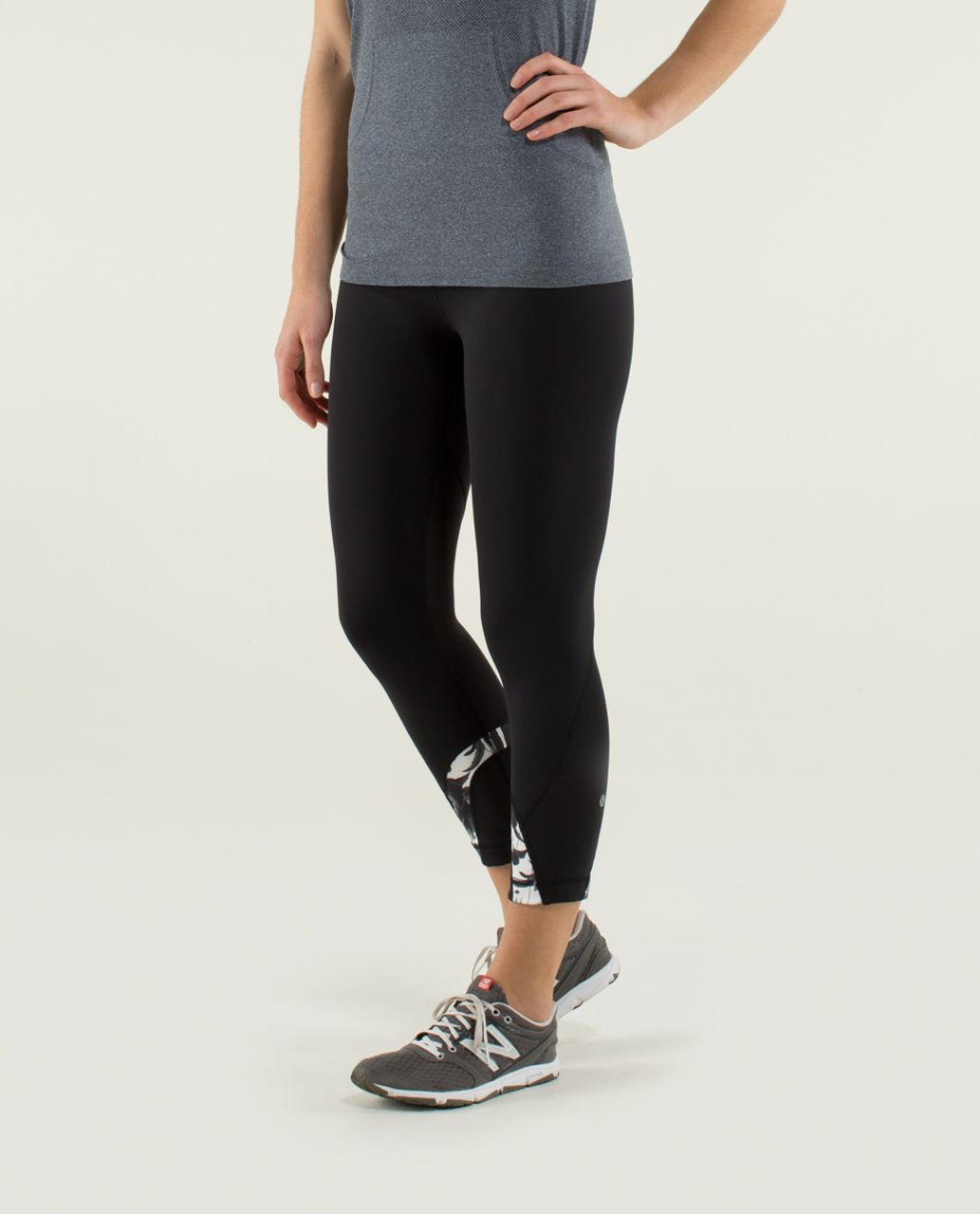 Lululemon Run:  Inspire Crop II - Black / Brisk Bloom Black White / Straightup Stripe Black White