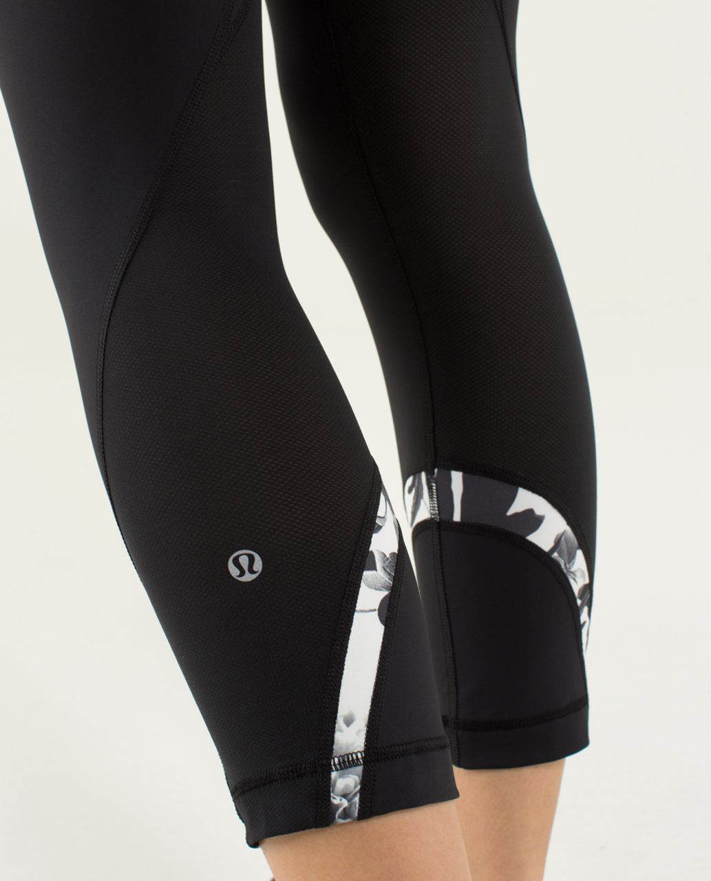 Lululemon Run:  Inspire Crop II - Black / Brisk Bloom Black White / Straightup Stripe Black White