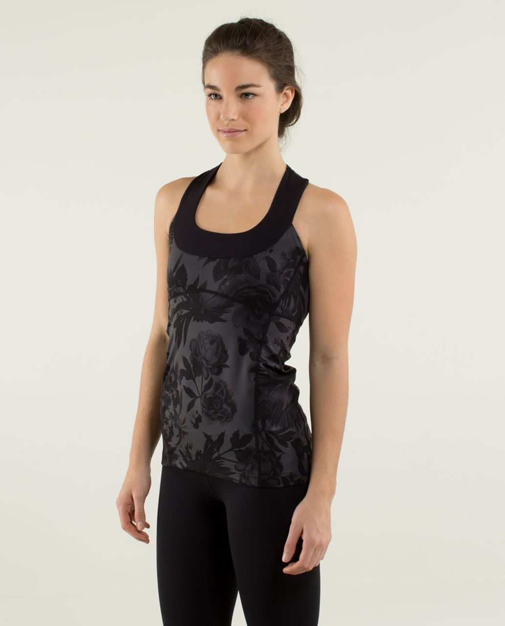 Lululemon Scoop Neck Tank *Luon - Brisk Bloom Black Soot / Black