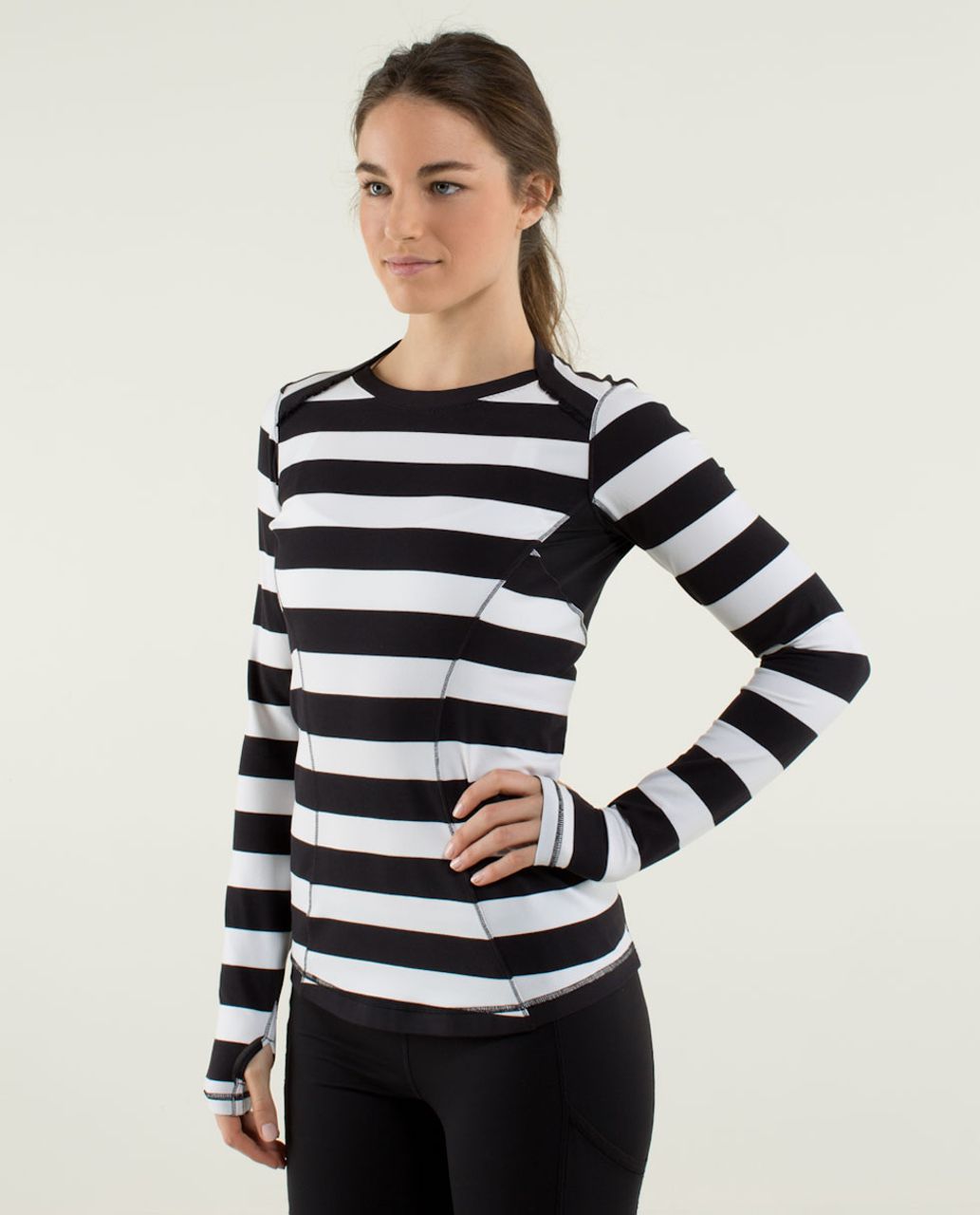 Lululemon Base Runner Long Sleeve - Straightup Stripe Black White / Black