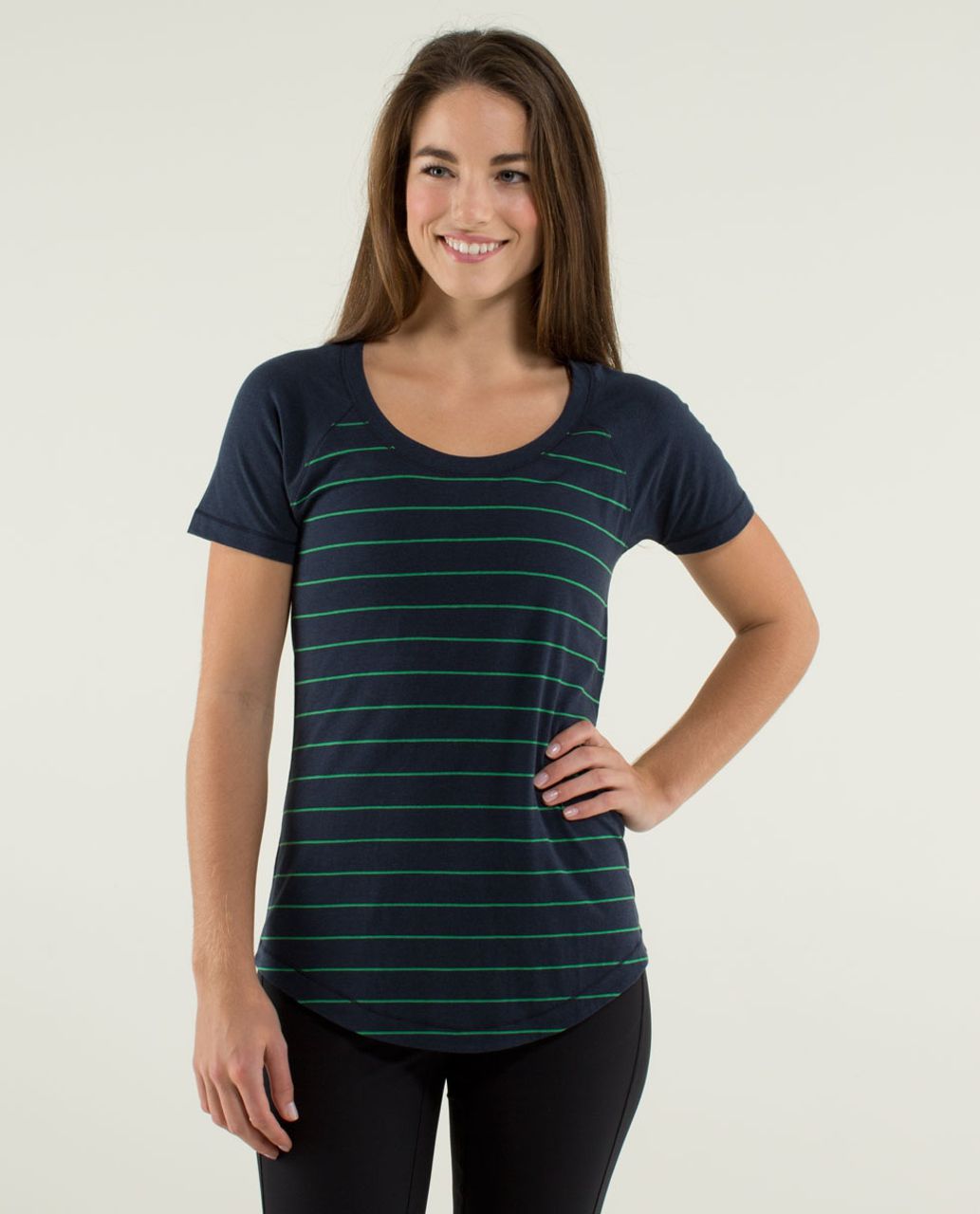 Lululemon Dhyana Short Sleeve - Slalom Stripe Inkwell / Inkwell