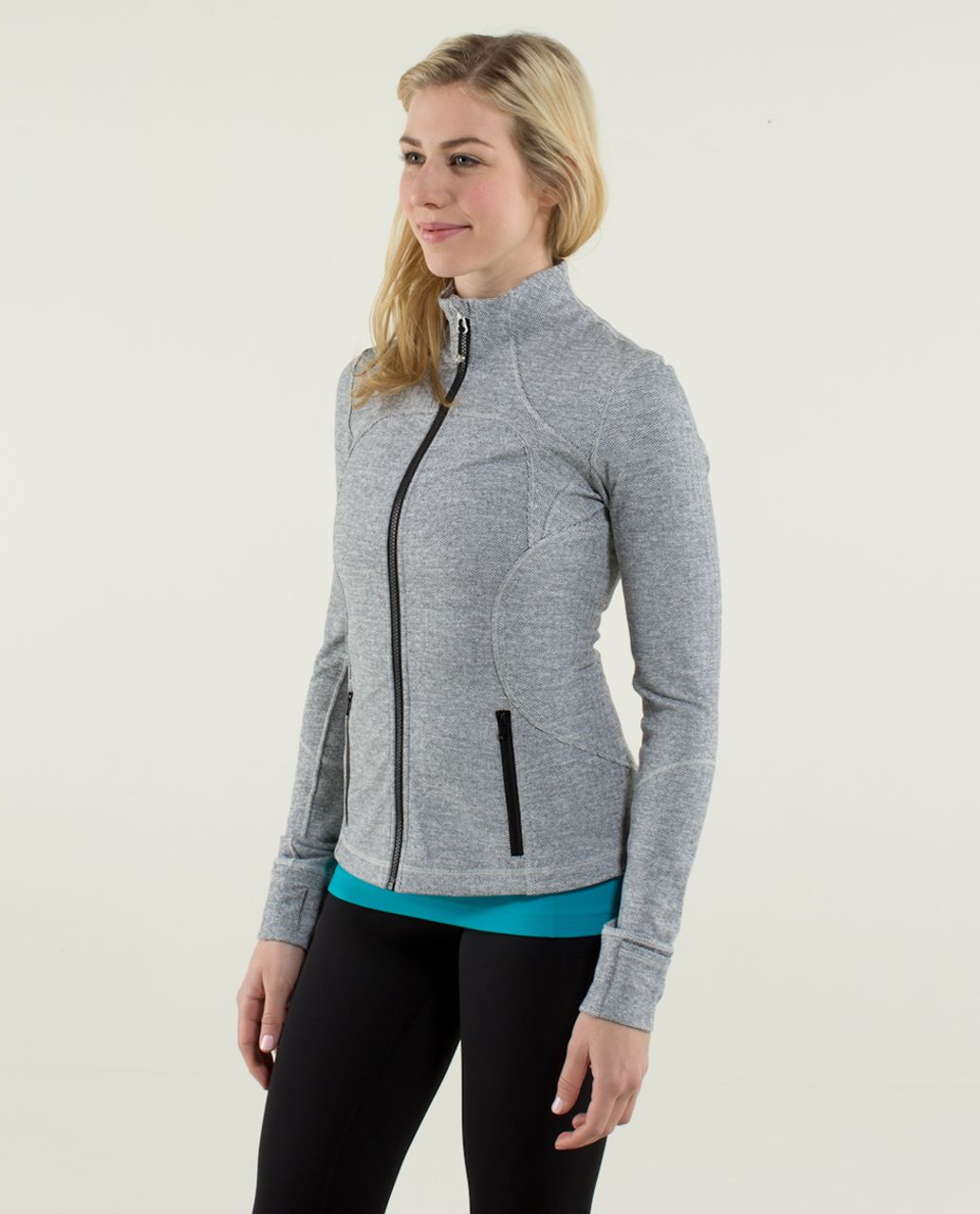 Lululemon Forme Jacket II *Textured - Heathered Herringbone Heathered Black  White - lulu fanatics