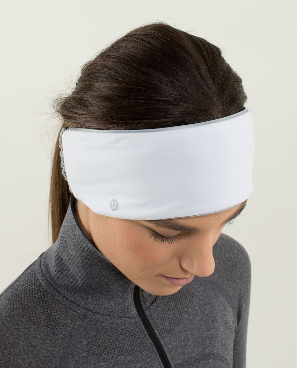 Lululemon Frosty Run Ear Warmer - White / Heathered Herringbone Heathered Black White