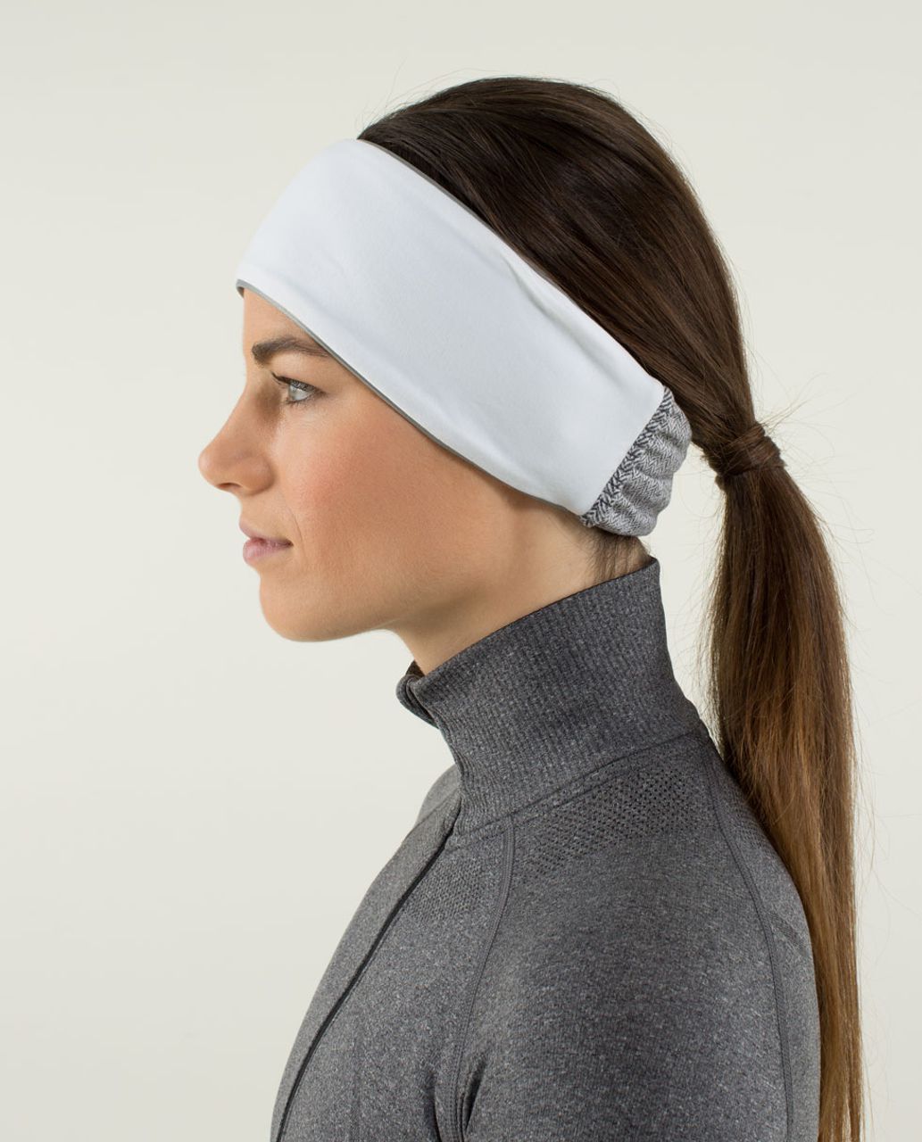 Lululemon Frosty Run Ear Warmer - White / Heathered Herringbone Heathered Black White