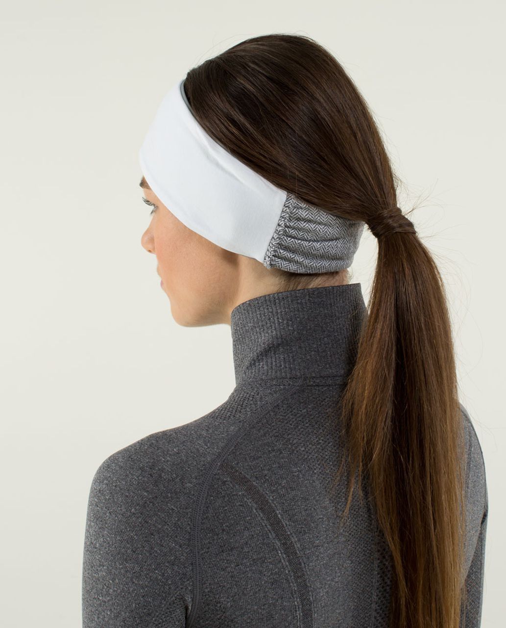 Lululemon Frosty Run Ear Warmer - White / Heathered Herringbone Heathered Black White