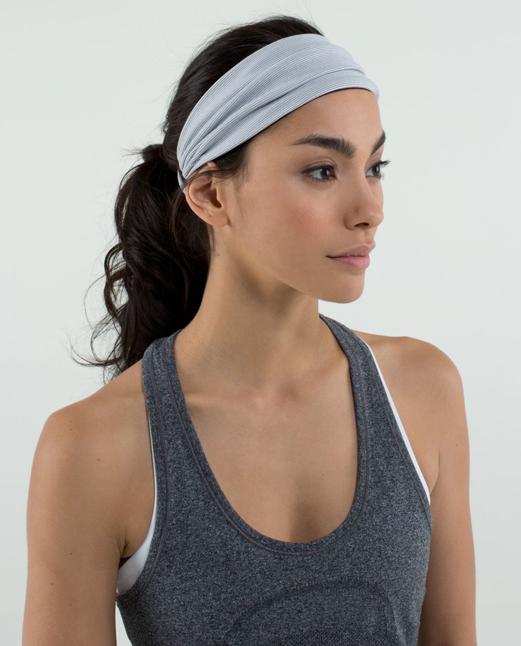 Lululemon Bang Buster Headband *Reversible - Wee Stripe White Heathered Medium Grey / Black