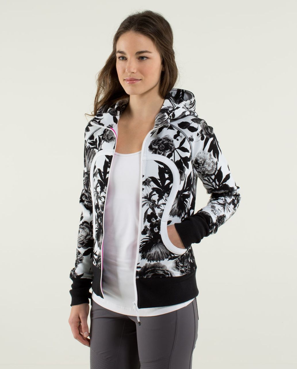 Lululemon Scuba Hoodie *Stretch (Lined Hood) - Brisk Bloom Black White /  White / Black / White - lulu fanatics