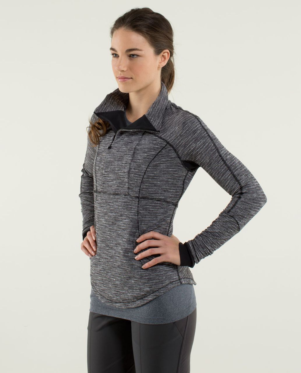 Lululemon Base Runner 1/2 Zip - Heathered Herringbone Heathered Black Black  - lulu fanatics