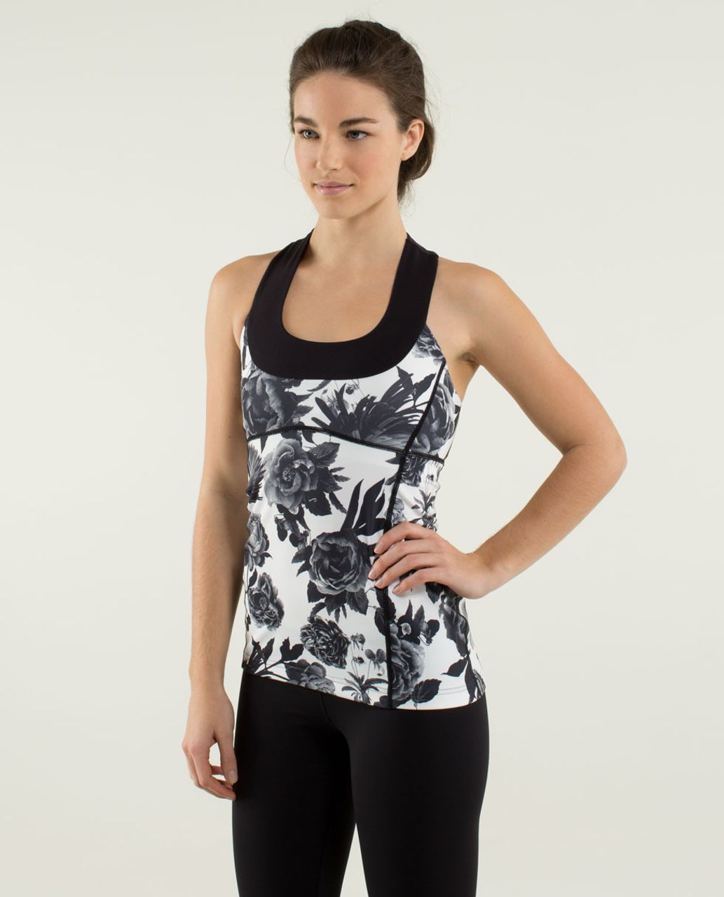 Lululemon Scoop Neck Tank *Luon - Brisk Bloom Black White / Black