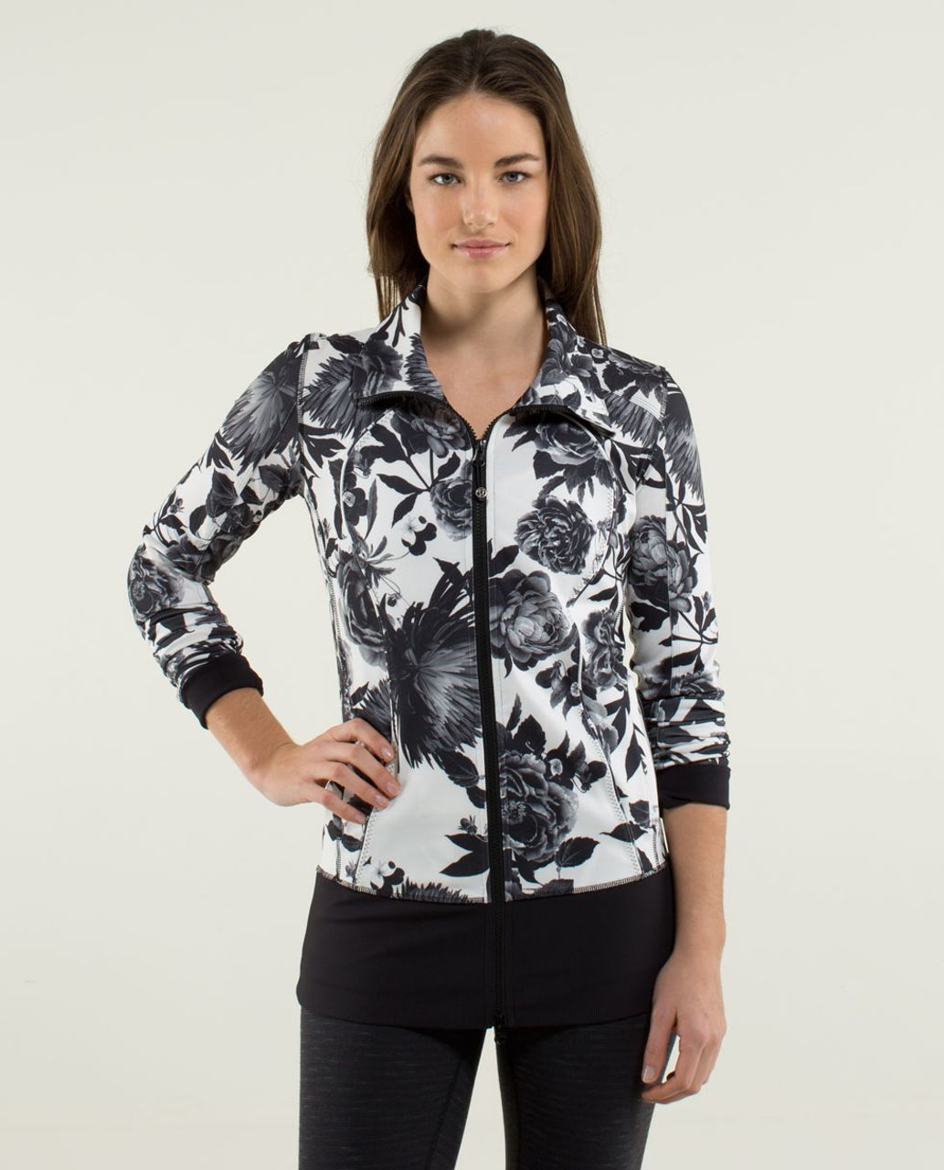 Lululemon Nice Asana Jacket - Brisk Bloom Black White / Black - lulu  fanatics