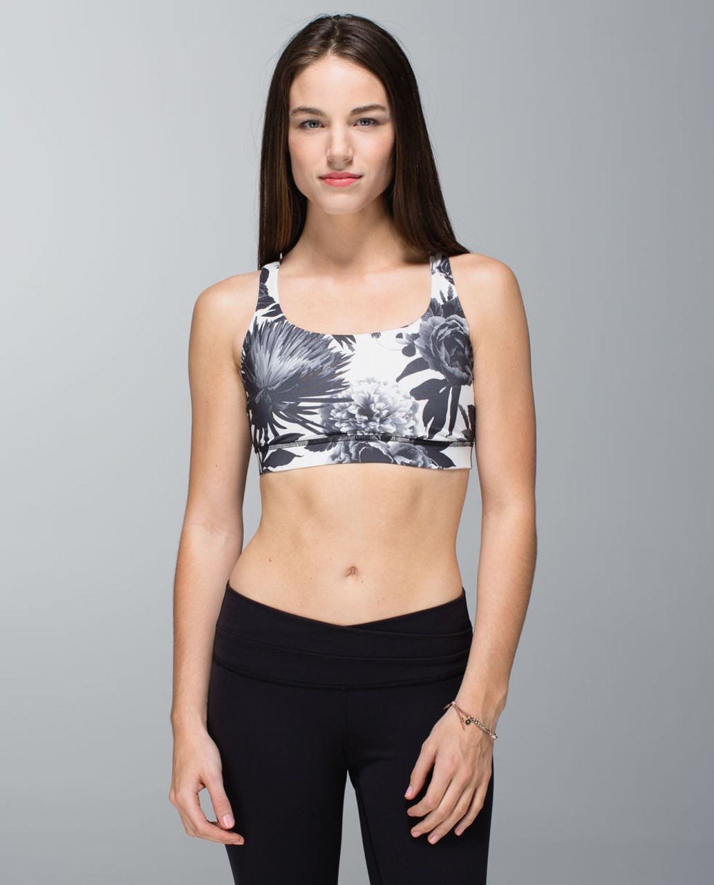 Lululemon Energy Bra - Brisk Bloom Black White / Straightup Stripe Black White / White