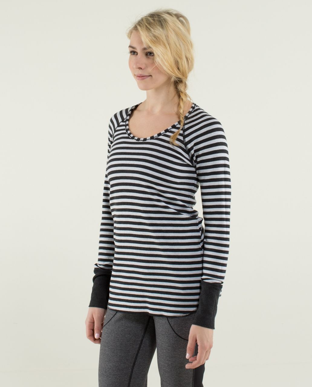 Lululemon Open Your Heart Long Sleeve - Heathered Black / Super Wide Load Stripe Heathered Black White / Heathered Black