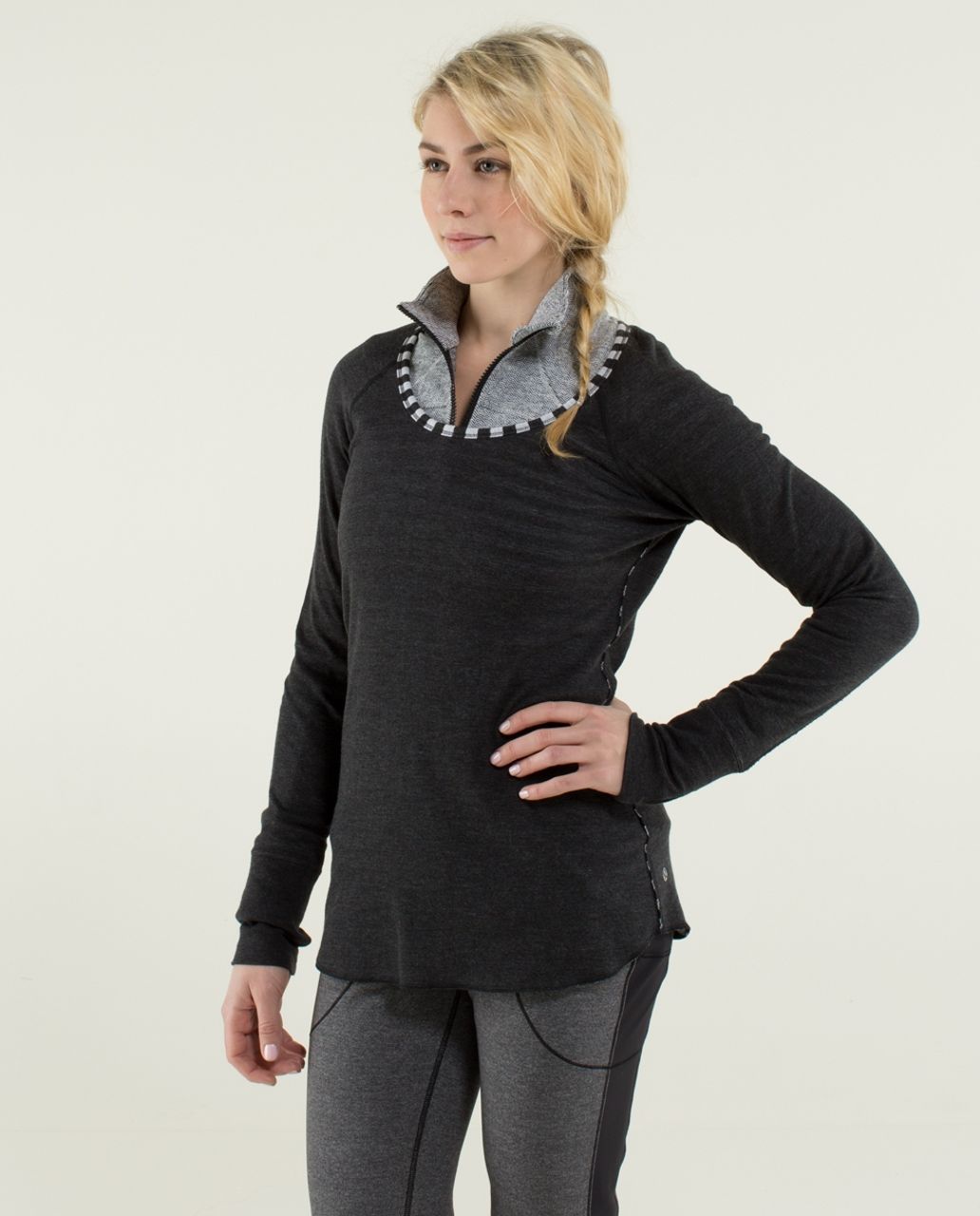 Lululemon Open Your Heart Long Sleeve - Heathered Black / Super Wide Load Stripe Heathered Black White / Heathered Black