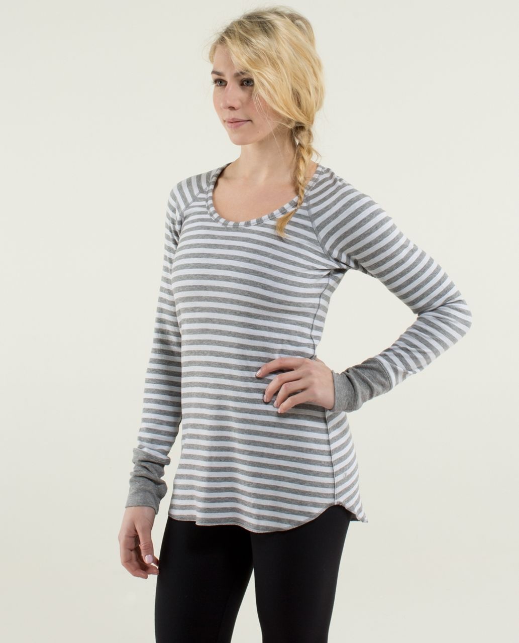 Lululemon Open Your Heart Long Sleeve - Heathered Medium Grey / Super Wide Load Stripe Heathered Medium Grey White / Heathered Medium Grey