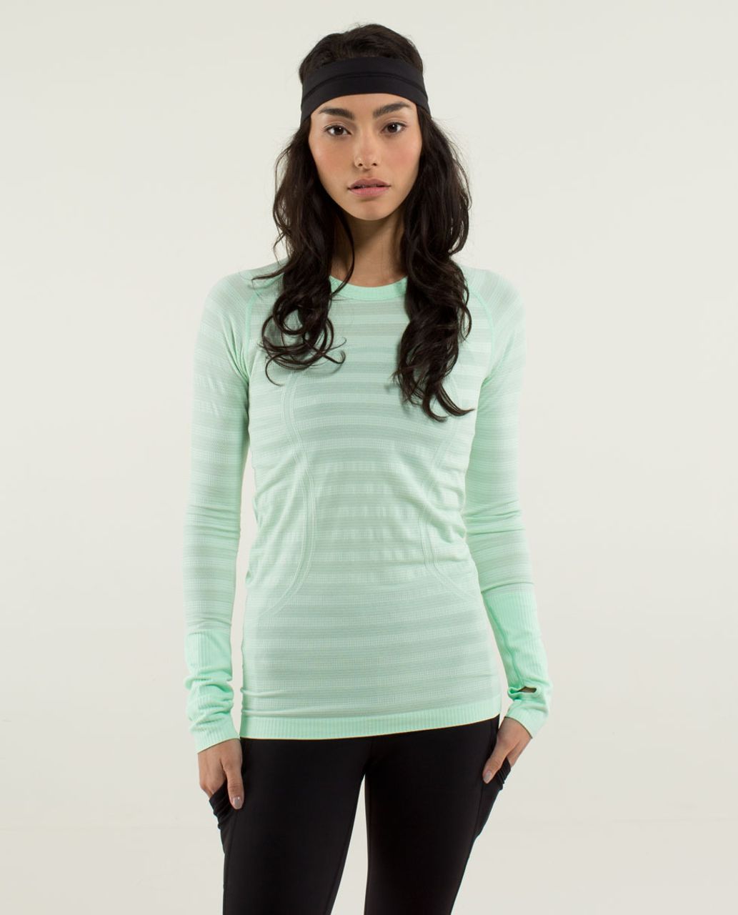 Lululemon Run:  Swiftly Tech Long Sleeve *Stripe - Heathered Fresh Teal