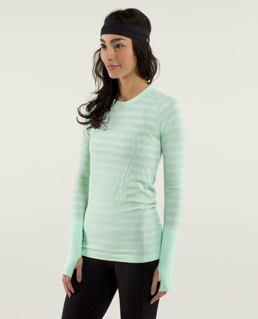 Lululemon Run:  Swiftly Tech Long Sleeve *Stripe - Heathered Fresh Teal