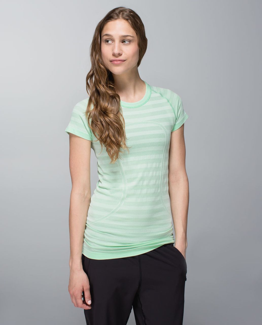 Lululemon Run:  Swiftly Tech Short Sleeve *Stripe - Heathered Fresh Teal